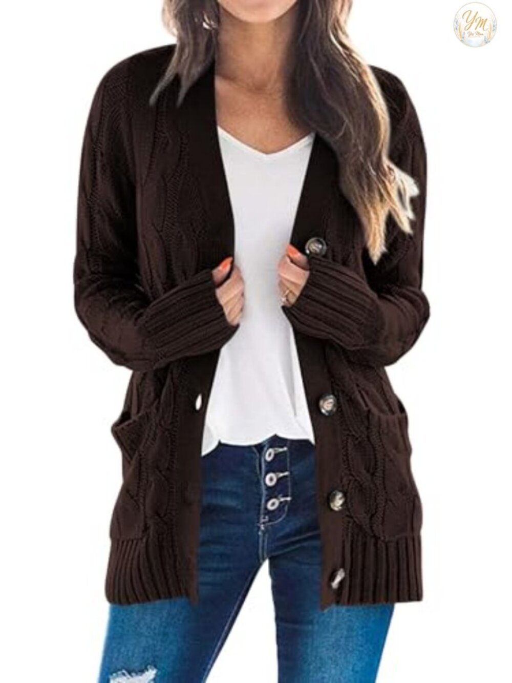 Women's Chunky Cable Knit Cardigan Sweater Long Sleeve Button Down Open Front